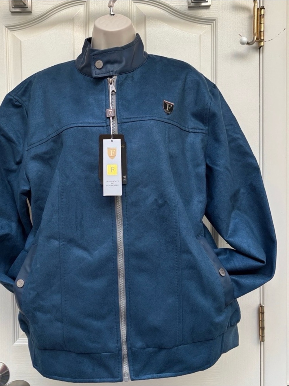 Recollections Navy Zip-Front Shield Emblem Bomber Jacket